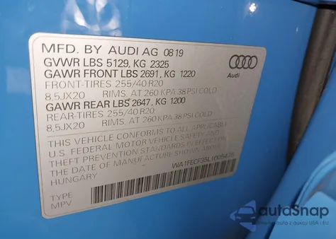 2020 Audi Q3 Prestige 45 Tfsi S Line Quattro Tiptronic from USA, damaged, VIN WA1FECF35L1005475